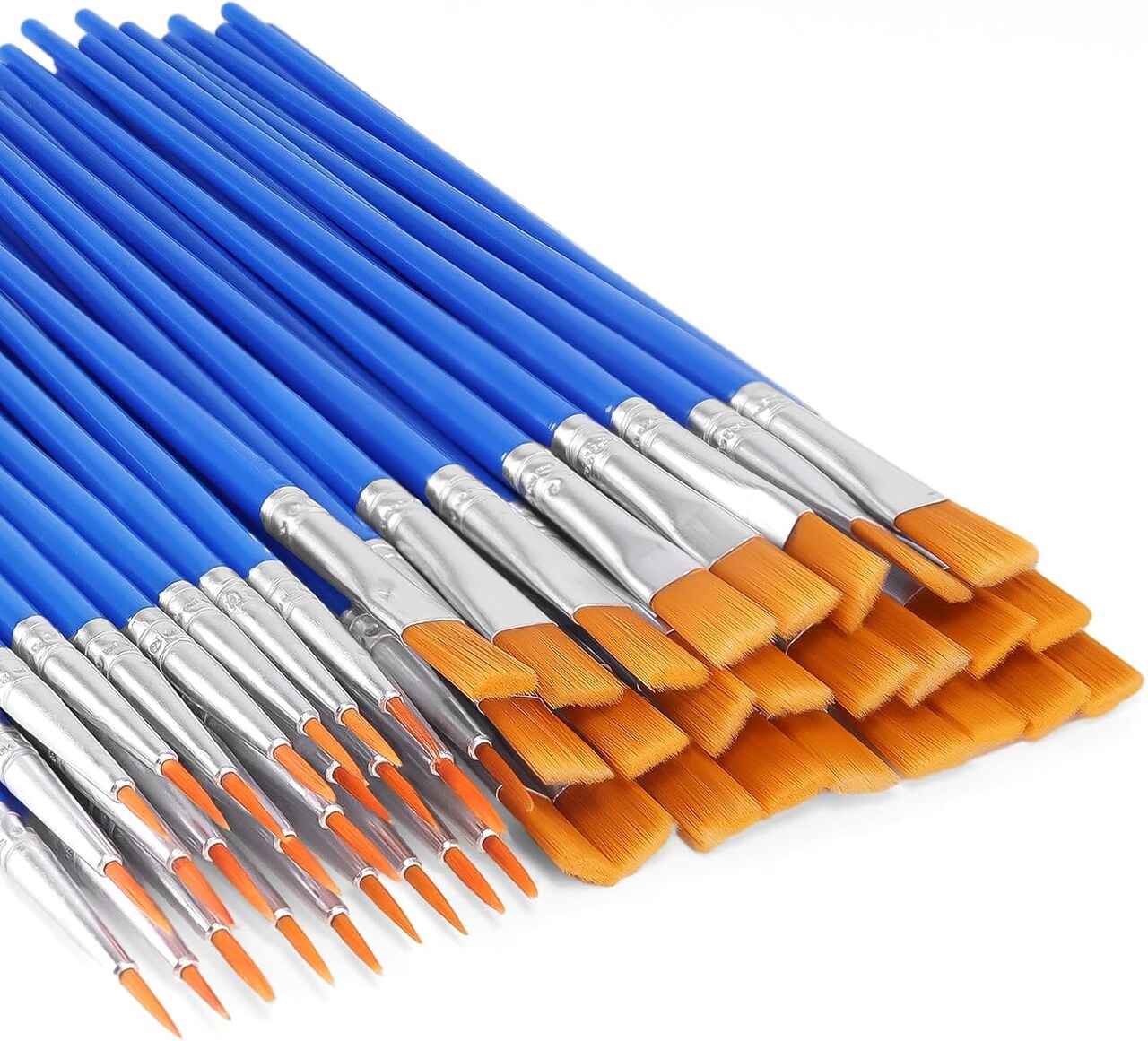 50-Piece Bulk Nylon Hair Paint Brushes – Flat & Round Brushes for Acrylic, Watercolor, Craft, and Detail Painting